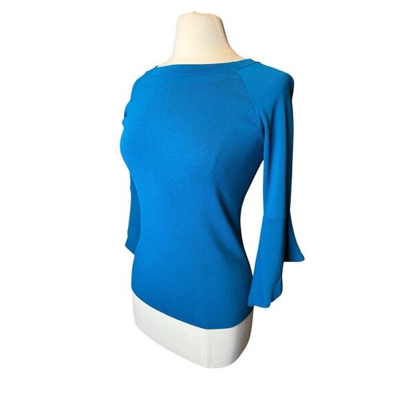 INC International Concepts Tops - International Concepts Women's Blue Boat Neck Bell-Sleeve Blouse Petite Medium